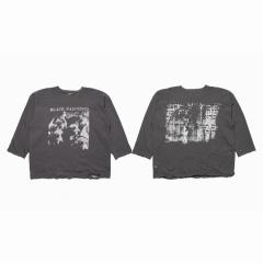 ERD Black Paintings Abstract Face Single Print Washed Black Distressed Long Sleeve T-shirt