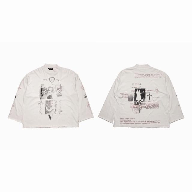 ERD Dual Print Occult Religious Vintage Photo Long Sleeve Washed T-Shirt