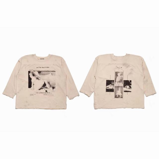 ERD One Class Act Dual Print Off White Vintage Distressed Long Sleeve T-shirt