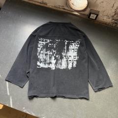 ERD Black Paintings Abstract Face Single Print Washed Black Distressed Long Sleeve T-shirt