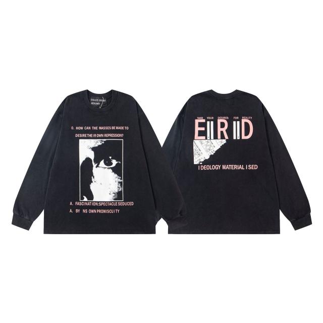 ERD Enfants Riches Déprimés Spectacle Theory Pink Text Eye Portrait Dual Print Vintage Washed Black Long Sleeve Tee
