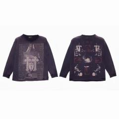 ERD Enfants Riches Déprimés Vintage Religious Script Cross Figure Dual Print Distressed Washed Black Long Sleeve Tee