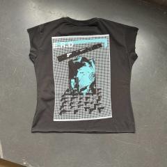 ERD Enfants Riches Déprimés Cyan Mesh Zine Collage Dual Print Cutoff Sleeveless Dark Grey Tank Top