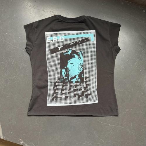ERD Enfants Riches Déprimés Cyan Mesh Zine Collage Dual Print Cutoff Sleeveless Dark Grey Tank Top