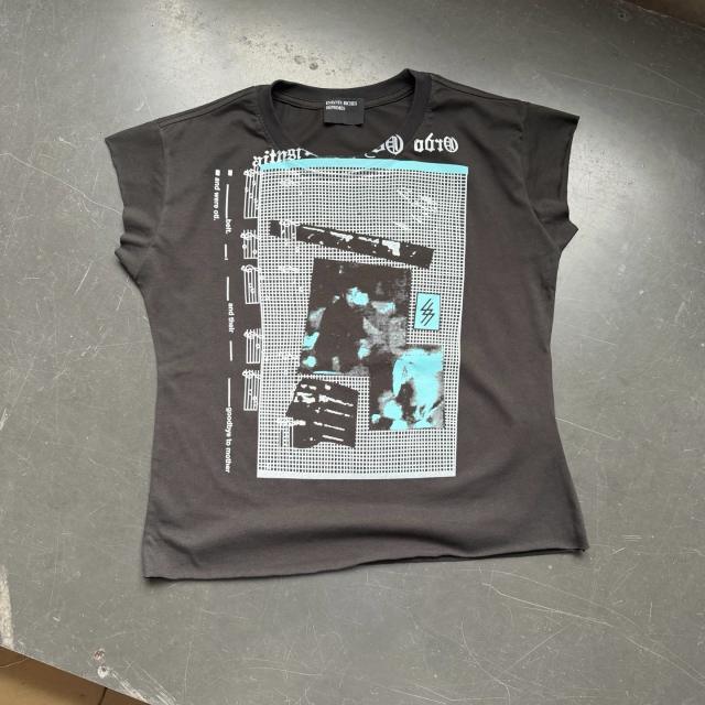 ERD Enfants Riches Déprimés Cyan Mesh Zine Collage Dual Print Cutoff Sleeveless Dark Grey Tank Top