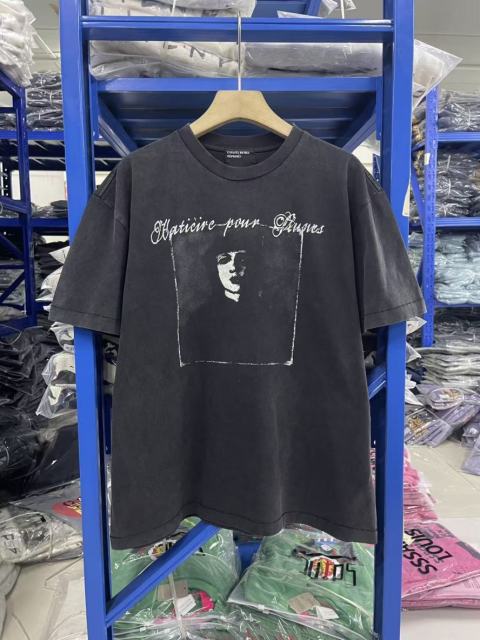 ERD Enfants Riches Déprimés Cursive French Text Woman Portrait Vintage Washed Black Tee