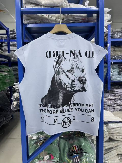 ERD Enfants Riches Déprimés Pitbull Dog Print Light Blue Sleeveless Cutoff Tank Top