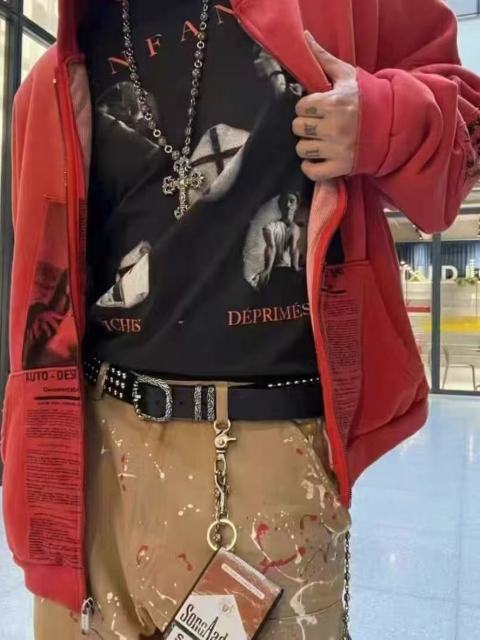 ERD Enfants Riches Déprimés Red Letter Four Portrait Cross Graphic Washed Black Tee