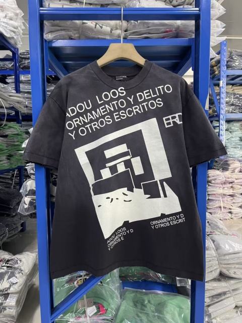 ERD Enfants Riches Déprimés Spanish Text Geometric Abstract Print Washed Black Distressed T-Shirt