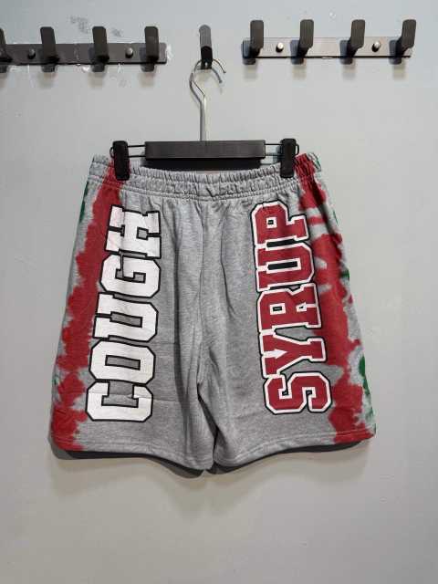 Side Red Green Blot Tie Dye Panel Front Bold Outline Text Back Large Vertical Letter Print Shorts 2 colors 29355958
