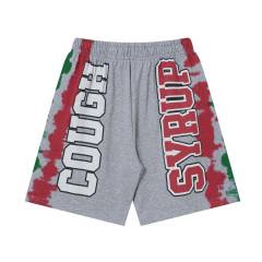 Side Red Green Blot Tie Dye Panel Front Bold Outline Text Back Large Vertical Letter Print Shorts 2 colors 29355958