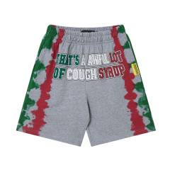Side Red Green Blot Tie Dye Panel Front Bold Outline Text Back Large Vertical Letter Print Shorts 2 colors 29355958