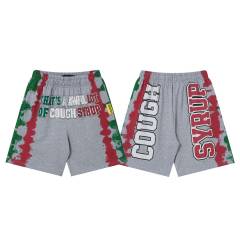 Side Red Green Blot Tie Dye Panel Front Bold Outline Text Back Large Vertical Letter Print Shorts 2 colors 29355958