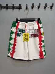 Side Red Green Blot Tie Dye Panel Front Bold Outline Text Back Large Vertical Letter Print Shorts 2 colors 29355958
