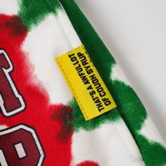 Side Red Green Blot Tie Dye Panel Front Bold Outline Text Back Large Vertical Letter Print Shorts 2 colors 29355958