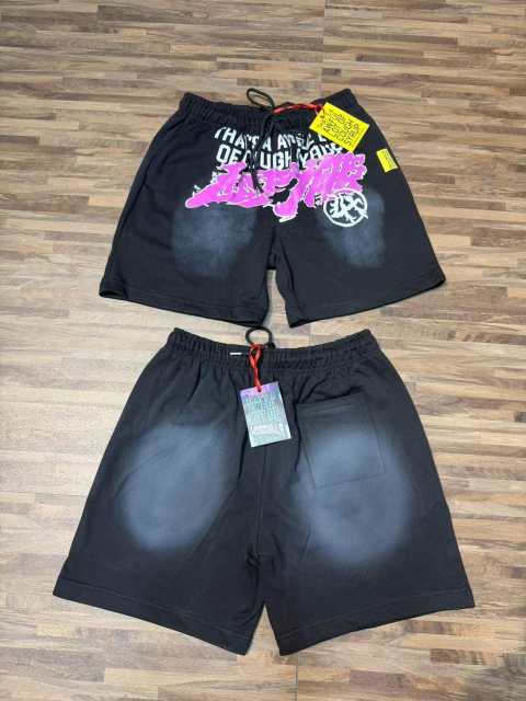 Front Pink Graffiti Letter Print Elastic Drawstring Loose Cotton Sweat Shorts 29356458