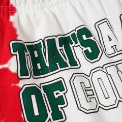 Side Red Green Blot Tie Dye Panel Front Bold Outline Text Back Large Vertical Letter Print Shorts 2 colors 29355958