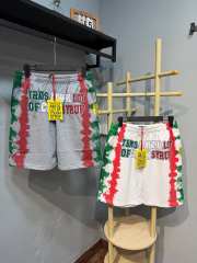 Side Red Green Blot Tie Dye Panel Front Bold Outline Text Back Large Vertical Letter Print Shorts 2 colors 29355958