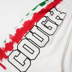 Side Red Green Blot Tie Dye Panel Front Bold Outline Text Back Large Vertical Letter Print Shorts 2 colors 29355958