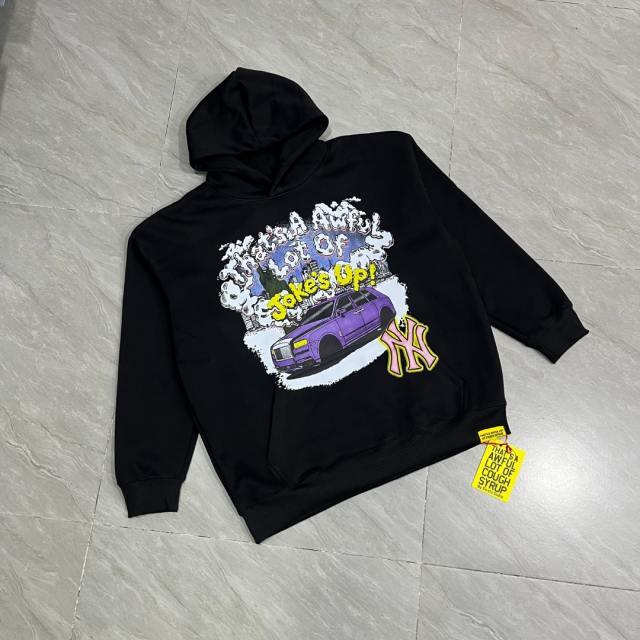 Drip Graffiti Font Slogan Purple Wagon Statue Liberty Ny Skyline Pink Yellow Ny Logo Print Fleece Hoodie 29355895
