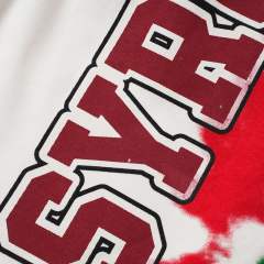 Side Red Green Blot Tie Dye Panel Front Bold Outline Text Back Large Vertical Letter Print Shorts 2 colors 29355958
