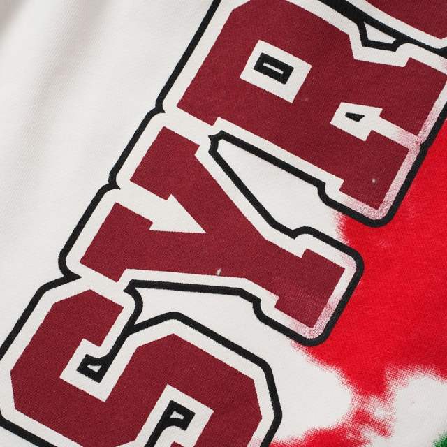 Side Red Green Blot Tie Dye Panel Front Bold Outline Text Back Large Vertical Letter Print Shorts 2 colors 29355958