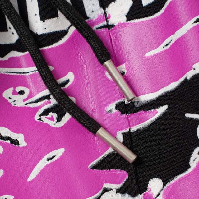 Front Pink Graffiti Letter Print Elastic Drawstring Loose Cotton Sweat Shorts 29356458