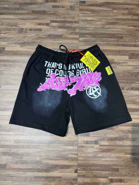 Front Pink Graffiti Letter Print Elastic Drawstring Loose Cotton Sweat Shorts 29356458