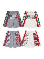 Side Red Green Blot Tie Dye Panel Front Bold Outline Text Back Large Vertical Letter Print Shorts 2 colors 29355958