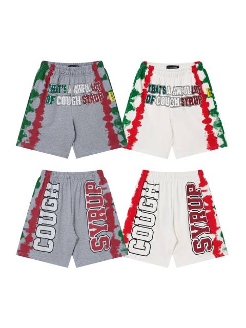Side Red Green Blot Tie Dye Panel Front Bold Outline Text Back Large Vertical Letter Print Shorts 2 colors 29355958