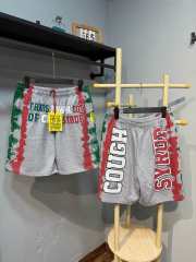 Side Red Green Blot Tie Dye Panel Front Bold Outline Text Back Large Vertical Letter Print Shorts 2 colors 29355958