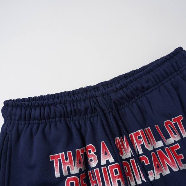 Front Gradient Red Letter Print Elastic Drawstring Loose Cotton Sweat Shorts 29356452