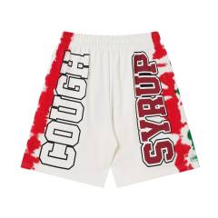 Side Red Green Blot Tie Dye Panel Front Bold Outline Text Back Large Vertical Letter Print Shorts 2 colors 29355958