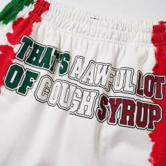 Side Red Green Blot Tie Dye Panel Front Bold Outline Text Back Large Vertical Letter Print Shorts 2 colors 29355958