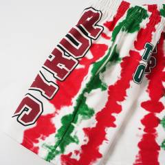 Side Red Green Blot Tie Dye Panel Front Bold Outline Text Back Large Vertical Letter Print Shorts 2 colors 29355958