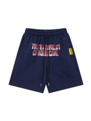 Front Gradient Red Letter Print Elastic Drawstring Loose Cotton Sweat Shorts 29356452