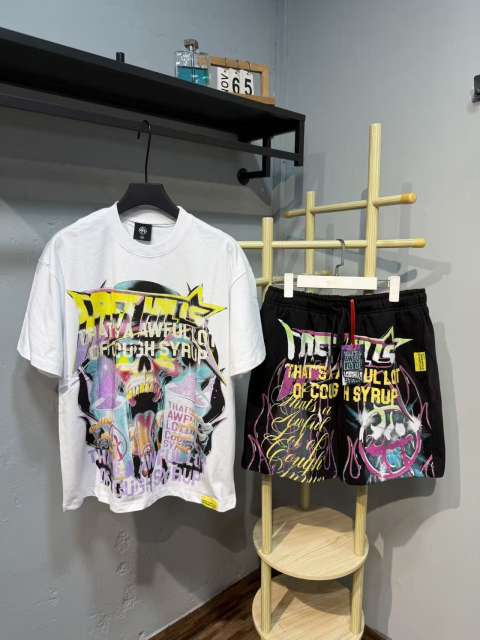 Anime Character Letter Print T-Shirt & Shorts Casual Streetwear Set 21 colors 29288563