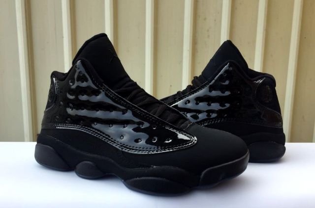 [plus-size shoes] Air @j13 Cap and Gown Black Cat Patent Leather Black GS Cushioned Support High-Top Basketball Shoes 29324249