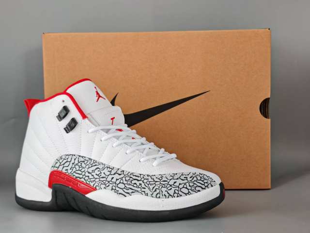 [plus-size shoes] Air Jordαn 12  Retro White Red Elephant Print Pebbled Leather Shock Absorbing High Top Basketball Shoes 29284080