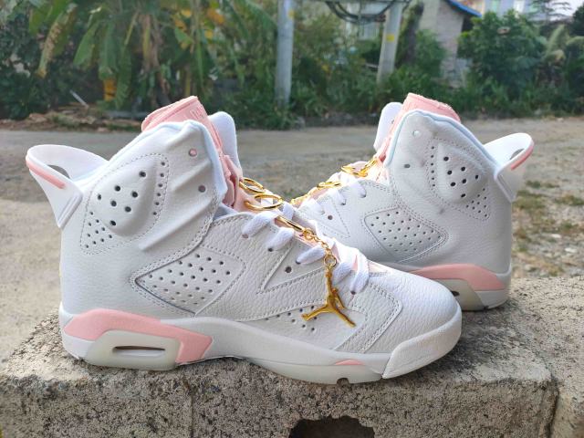 [plus-size shoes] Air Jordαn 6's Gold Hoops White Pink Gold Pendant High Top Basketball Sneakers 29322837