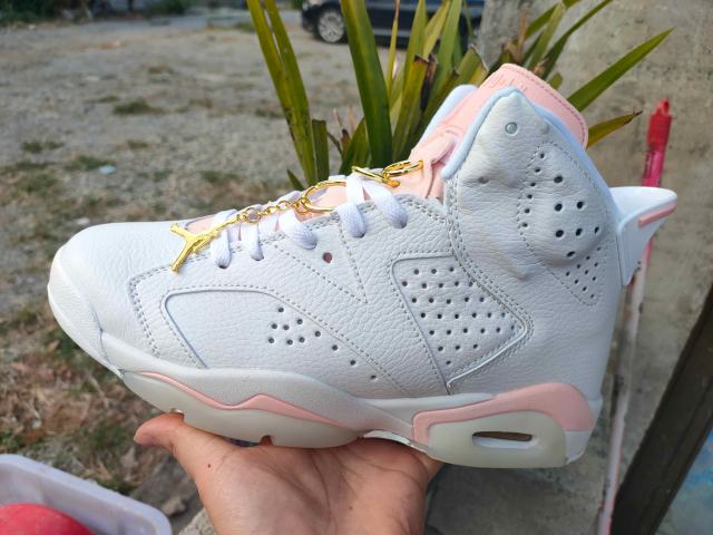 [plus-size shoes] Air Jordαn 6's Gold Hoops White Pink Gold Pendant High Top Basketball Sneakers 29322837
