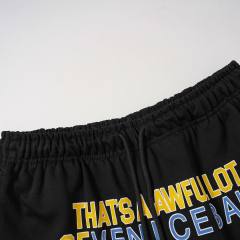 Two-Tone Yellow Pink Letter Number Print Elastic Drawstring Loose Cotton Sweat Shorts 29356460