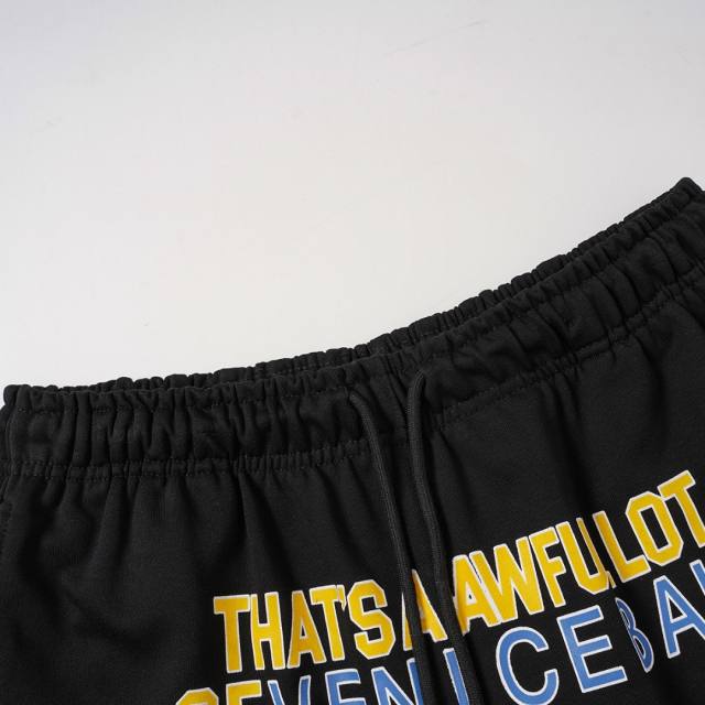 Two-Tone Yellow Pink Letter Number Print Elastic Drawstring Loose Cotton Sweat Shorts 29356460