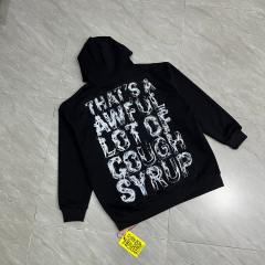 Worn Out White Slogan Print Back Vertical Smoke Distorted Letter Dual Side All Over Print Fleece Hoodie 29355897