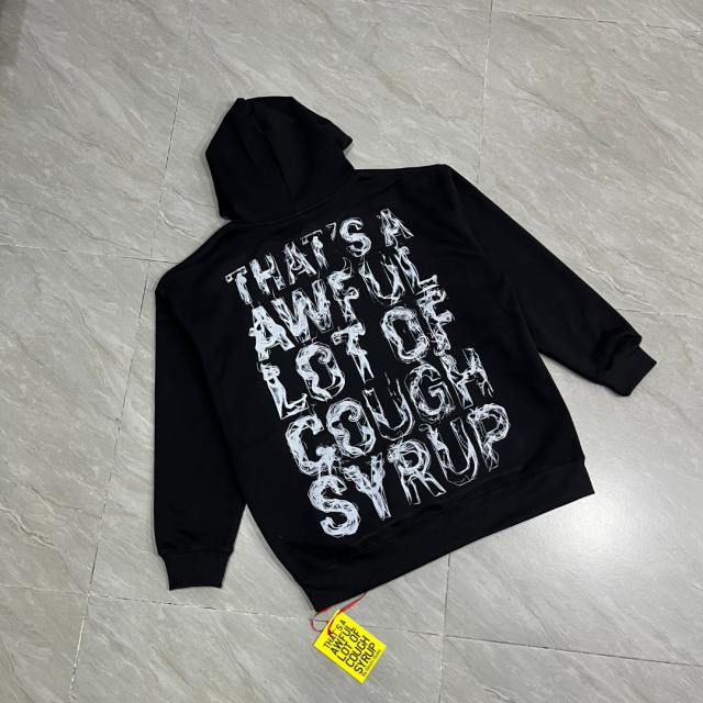 Worn Out White Slogan Print Back Vertical Smoke Distorted Letter Dual Side All Over Print Fleece Hoodie 29355897