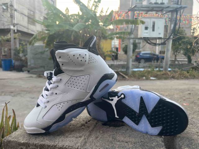 [plus-size shoes] Air Jordαn 6's  Retro Shock Absorbing Wear Resistant White Black Speckled Leather High Top Basketball Sneakers 29322738