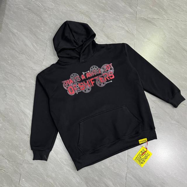 Red Rust Mechanic Gear Overlay Text Slogan Back Vertical Stacked Metal Bolt Letter Print Fleece Hoodie 29355902