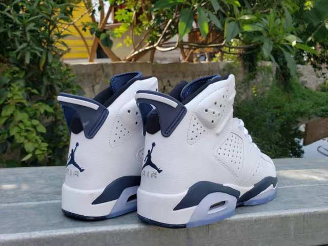[plus-size shoes] Air Jordαn 6's Jmidnight navy Retro Air Cushion White Navy Blue Crystal Clear Outsole High Top Basketball Sneakers 29322817
