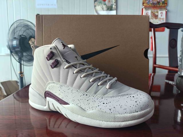 [plus-size shoes] Air Jordαn 12 Retro Off White Burgundy Speckled Print Leather Shock Absorbing High Top Basketball Shoes 29284102