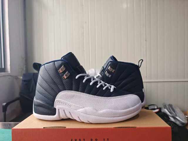 [plus-size shoes] Air Jordαn 12 Retro Navy Obsidian White Genuine Leather Shock Absorbing High Top Basketball Shoes 29284089